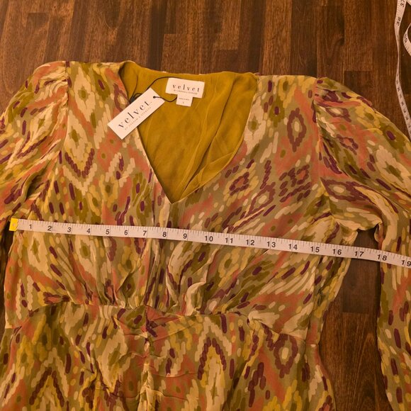 Velvet by Graham & Spencer Dress Womens Large Green Purple Ikat Abstract Maxi - Picture 7 of 15